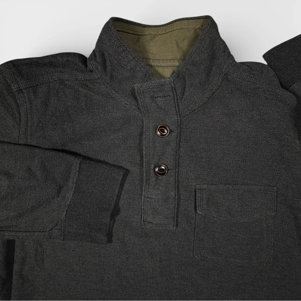 Eddie Bauer Charcoal Long Sleeve Henley Sweater‎ Shirt High Neck Button 1/4 XL - Picture 2 of 16
